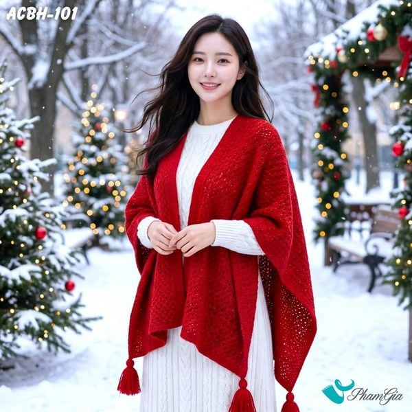 Áo Choàng Len Du Lịch, Giữ Ấm Phong Cách Boho Màu Đỏ (ACBH101)