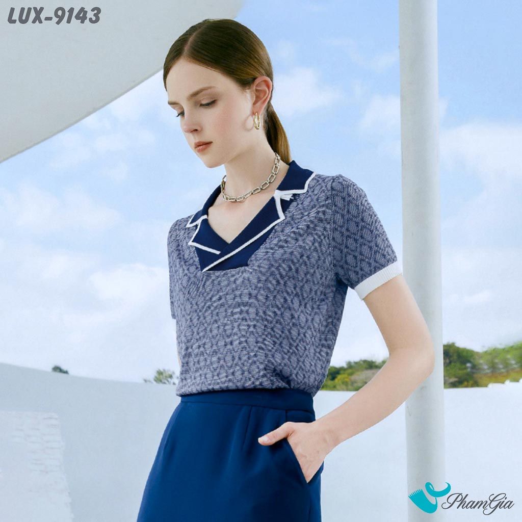 Áo Len Tay Ngắn Thời Trang Màu Xanh Jean