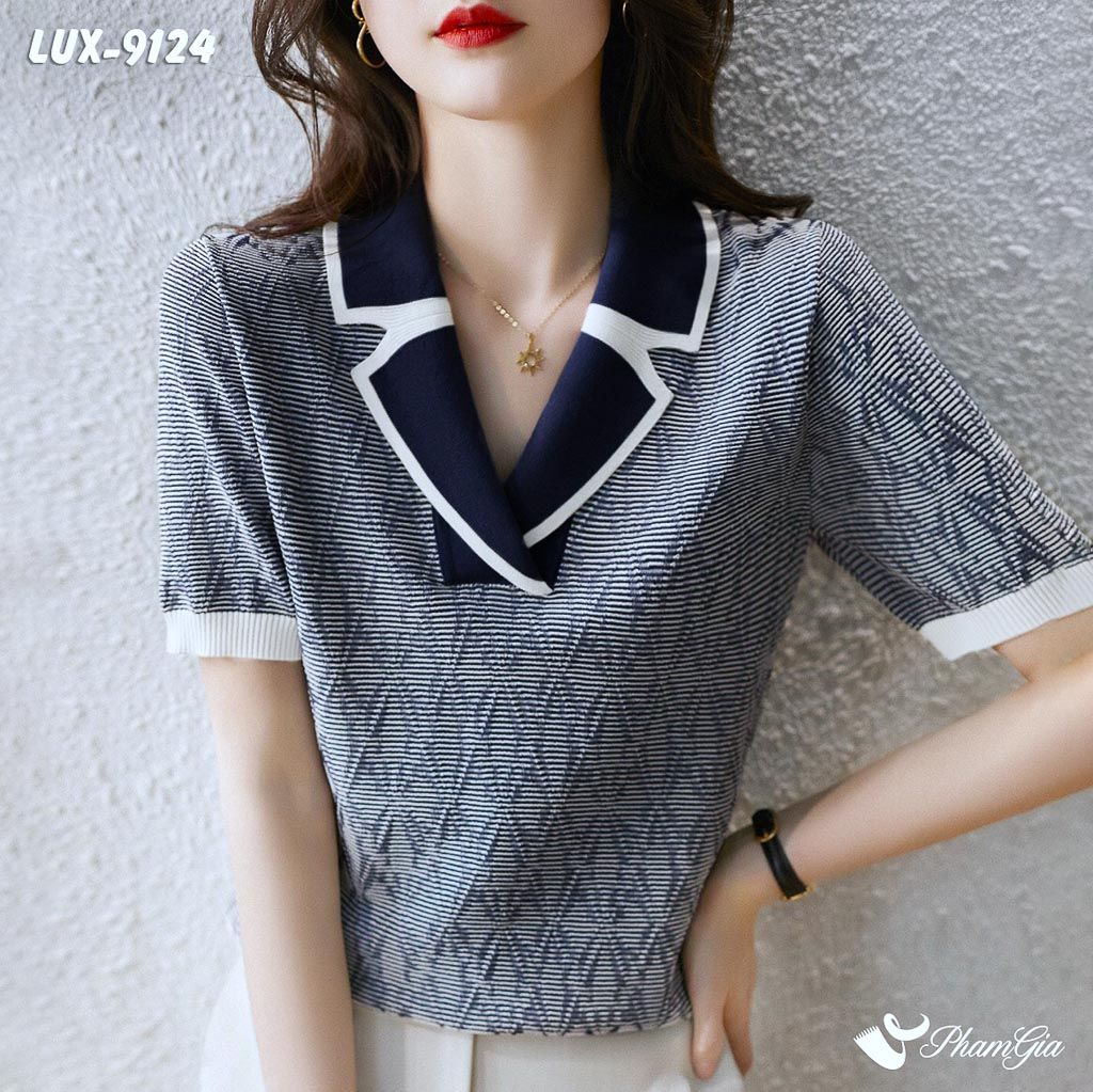 Áo Len Tay Ngắn Thời Trang Màu Xanh Navy