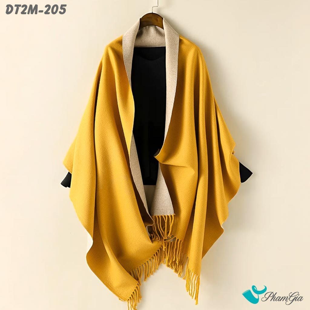 Khăn Choàng Dạ Cashmere Trơn 2 Mặt Phiên Bản Mới Phối Màu Vàng Nghệ - Xám Sang Trọng (DT2M205)