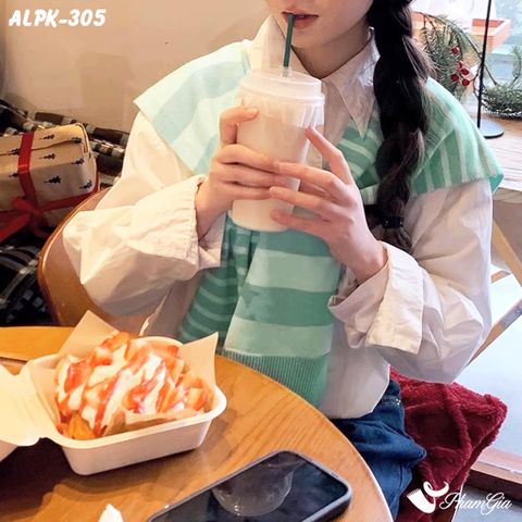 Model Mặc Vạt Áo Thời Trang Phong Cách Hàn Quốc Cao Cấp Màu Xanh Mint