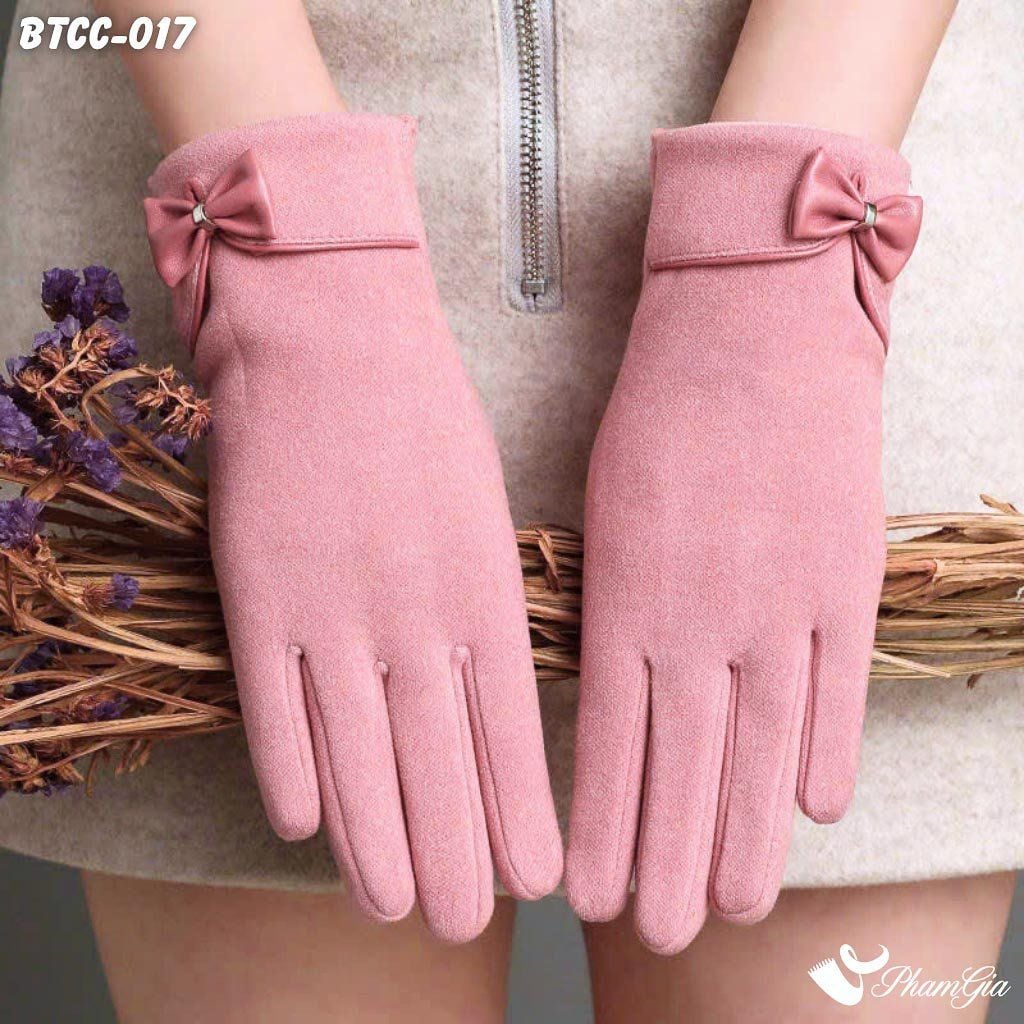 Găng Tay Da Lộn Lót Lông Giữ Ấm Thời Trang Màu Hồng (BTCC017)