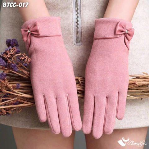 Găng Tay Da Lộn Lót Lông Giữ Ấm Thời Trang Màu Hồng (BTCC017)