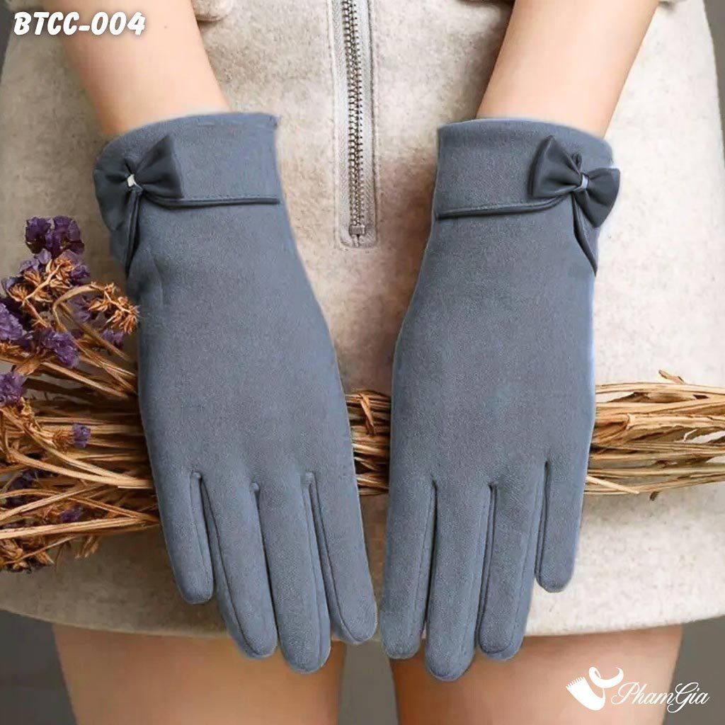 Găng Tay Da Lộn Lót Lông Giữ Ấm Thời Trang Màu Xám (BTCC004)