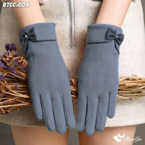 Găng Tay Da Lộn Lót Lông Giữ Ấm Thời Trang Màu Xám (BTCC004)
