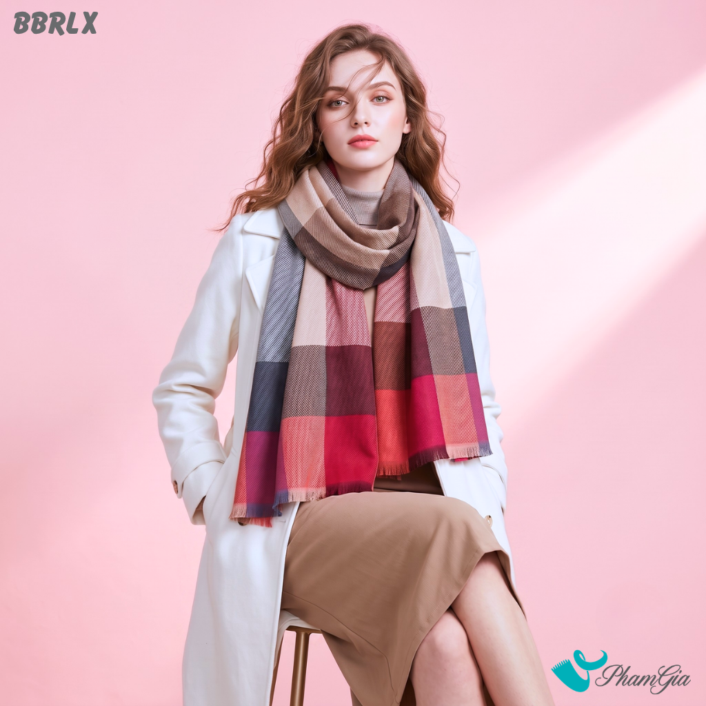 Khăn Choàng Dạ Cashmere Phong Cách Hàn Quốc Cao Cấp Họa Tiết Caro Phối Đỏ - Đen (BBRLX)