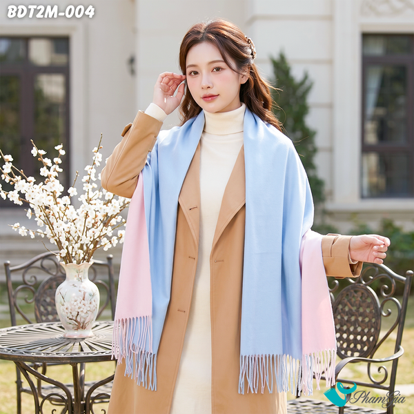 Khăn Choàng Dạ Trơn 2 Mặt Phối Màu Xanh - Hồng Pastel (BDT2M004)