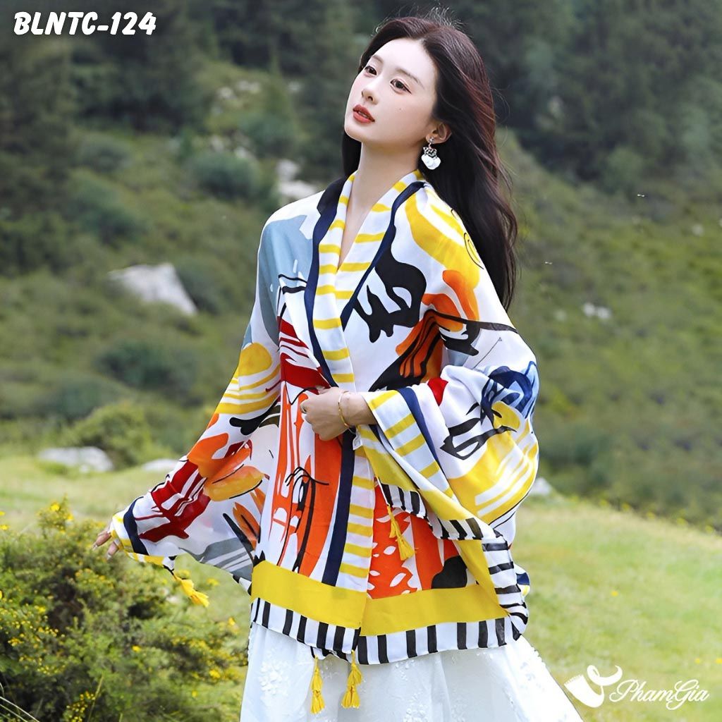 Khăn Choàng Linen Boho Họa Tiết Thổ Cẩm (BLNTC124)