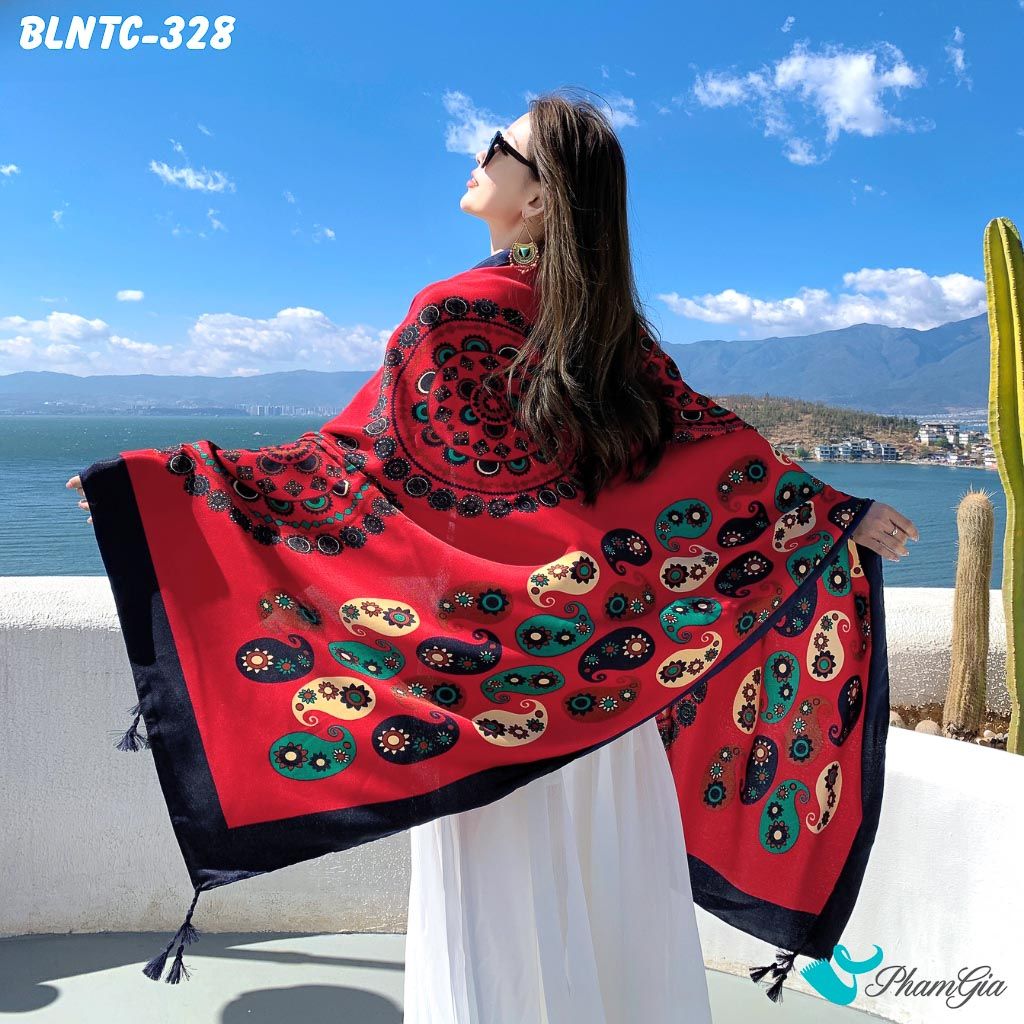 Khăn Choàng Linen Boho Họa Tiết Thổ Cẩm (BLNTC328)