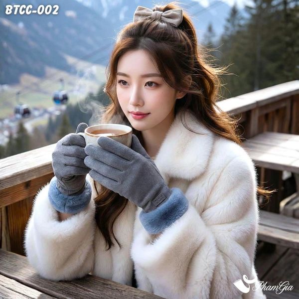 Găng Tay Lót Lông 2 Lớp Cao Cấp Phối Viền Màu Xám (BTCC002)