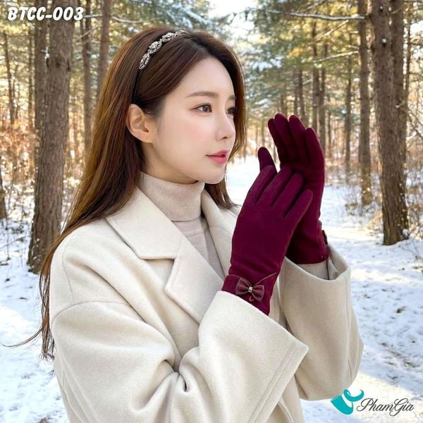 Găng Tay Da Lộn Lót Lông Giữ Ấm Thời Trang Màu Đỏ (BTCC003)