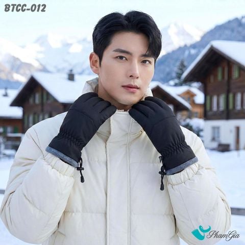 Găng Tay Phao Lót Lông 2 Lớp Giữ Ấm Mùa Đông, Chống Thấm Nước Cao Cấp Màu Đen (BTCC012)
