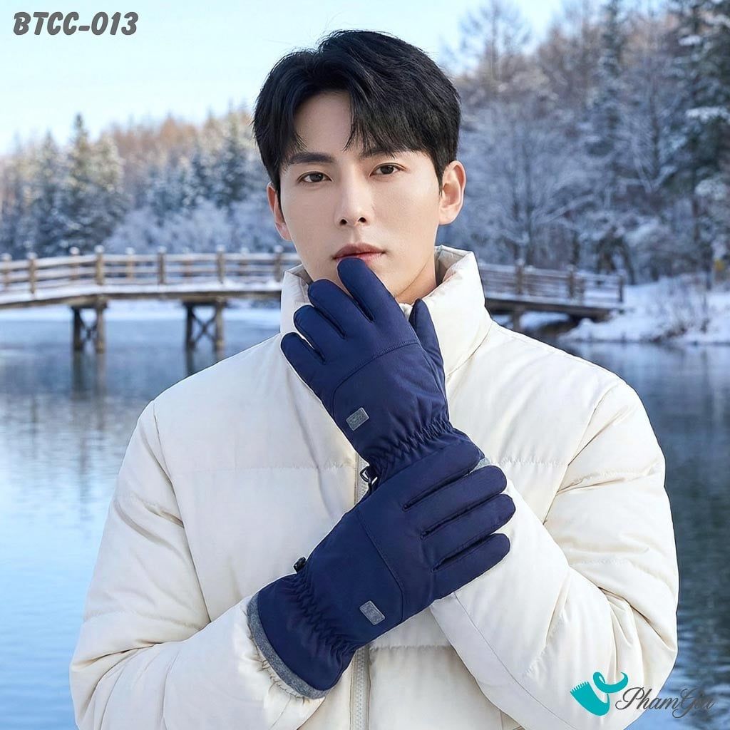 Găng Tay Phao Lót Lông 2 Lớp Giữ Ấm Mùa Đông, Chống Thấm Nước Cao Cấp Màu Xanh Navy (BTCC013)