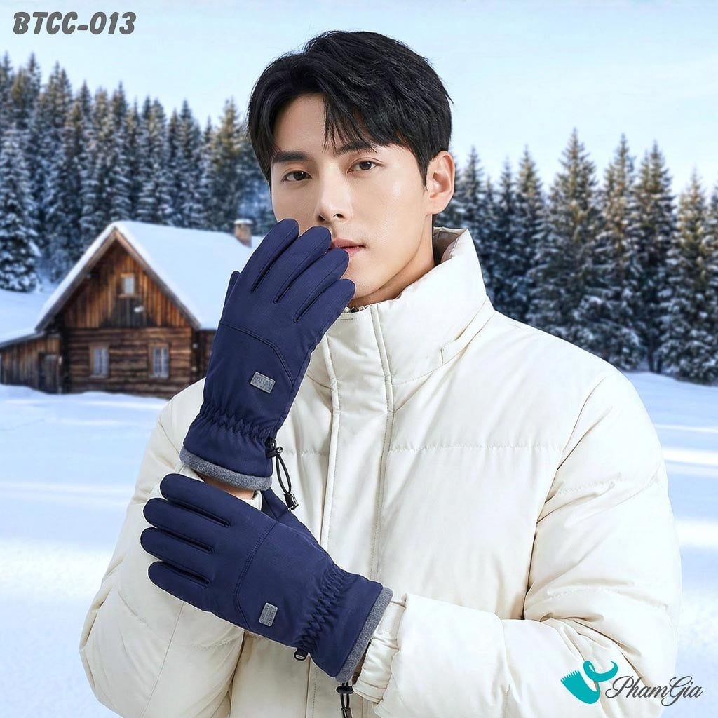 Găng Tay Phao Lót Lông 2 Lớp Giữ Ấm Mùa Đông, Chống Thấm Nước Cao Cấp Màu Xanh Navy (BTCC013)