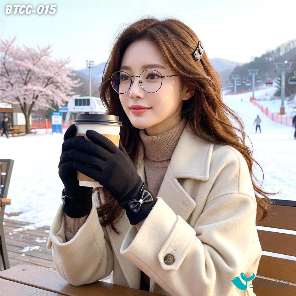 Găng Tay Da Lộn Lót Lông Giữ Ấm Thời Trang Màu Đen (BTCC015)