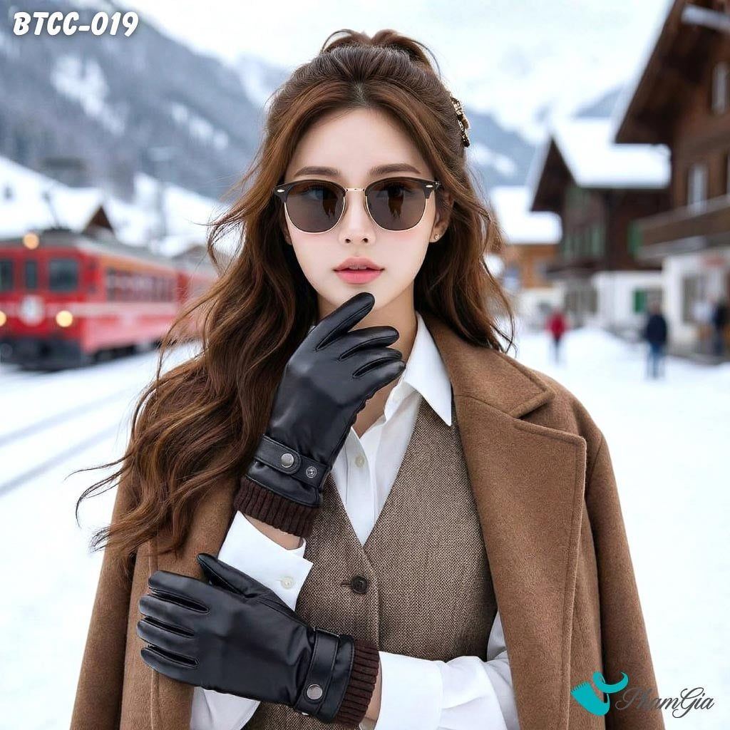 Găng Tay Da Lót Lông 2 Lớp Giữ Ấm Mùa Đông Màu Đen (BTCC019)