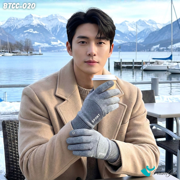 Găng Tay Mùa Đông Lót Lông Giữ Ấm Cao Cấp Chất Liệu Trượt Nước Màu Xám (BTCC020)