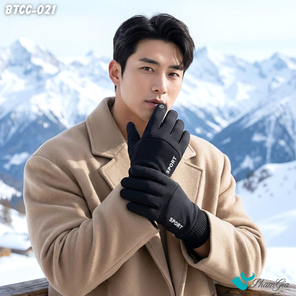 Găng Tay Mùa Đông Lót Lông Giữ Ấm Cao Cấp Chất Liệu Trượt Nước Màu Đen (BTCC021)