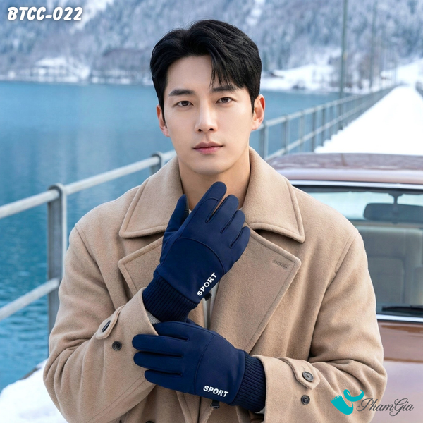 Găng Tay Mùa Đông Lót Lông Giữ Ấm Cao Cấp Chất Liệu Trượt Nước Màu Xanh Navy (BTCC022)
