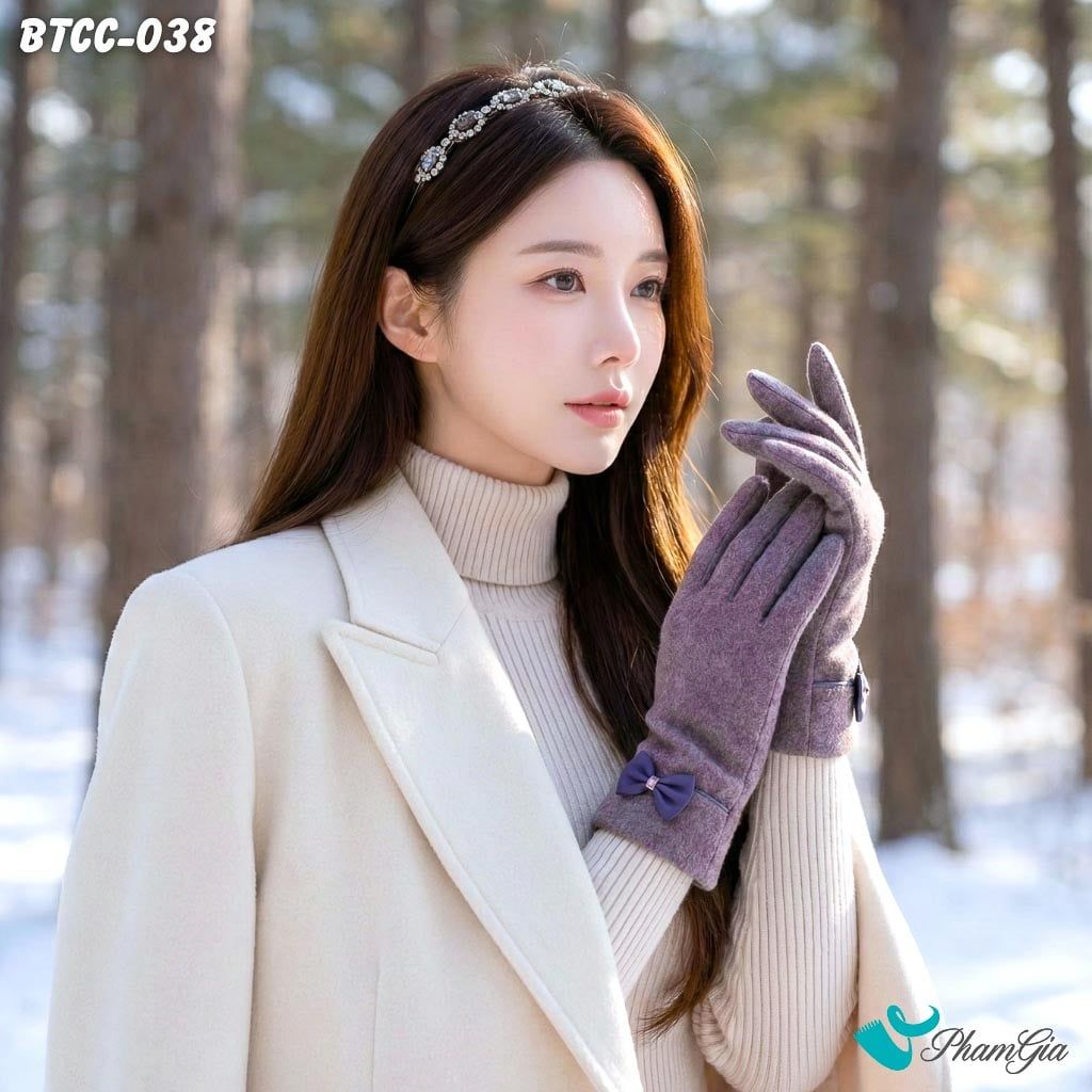 Găng Tay Da Lộn Lót Lông Giữ Ấm Thời Trang Màu Tím (BTCC038)