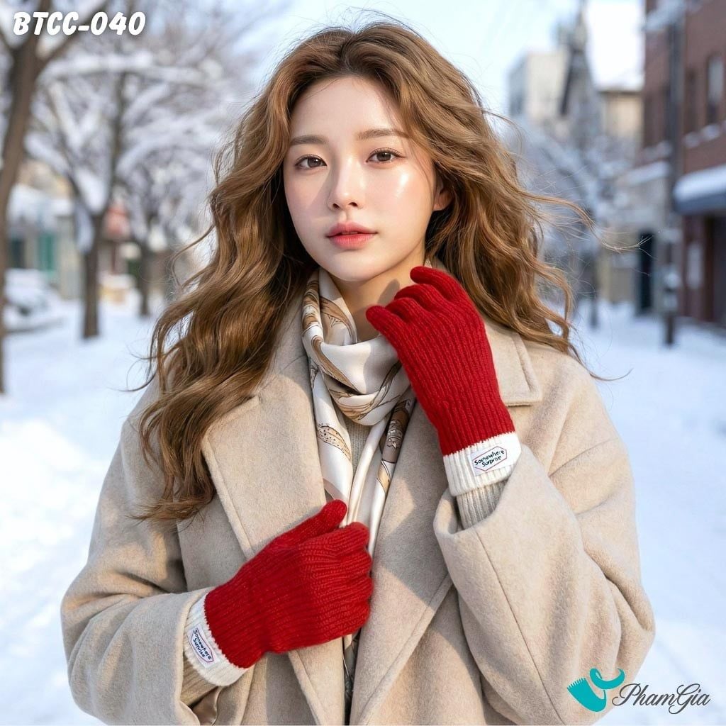 Găng Tay Len Cao Cổ Hiện Đại Giữ Ấm Mùa Đông Màu Đỏ Cao Cấp (BTCC040)