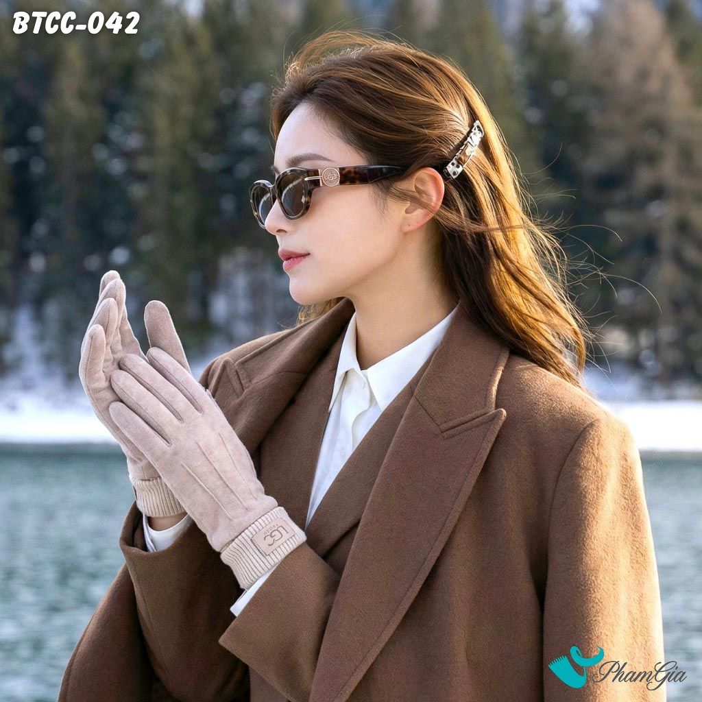 Găng Tay Mùa Đống Phối Viền Len Giữ Ấm Cao Cấp Màu Nâu Nhạt (BTCC042)