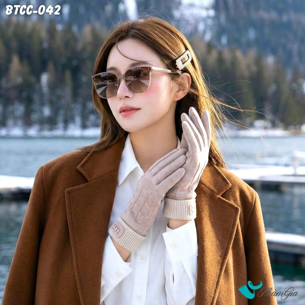 Găng Tay Mùa Đống Phối Viền Len Giữ Ấm Cao Cấp Màu Nâu Nhạt (BTCC042)