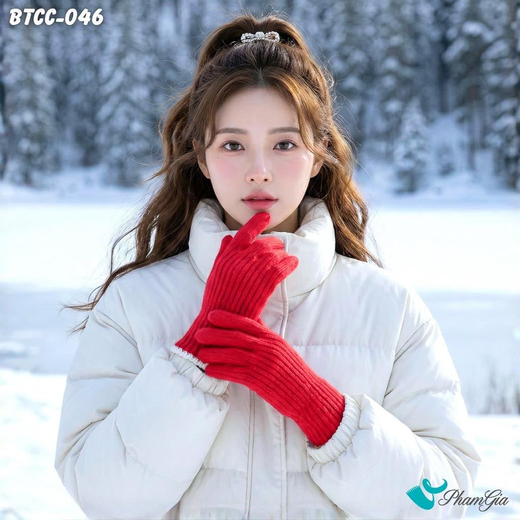 Găng Tay Len Cao Cổ Giữ Ấm Mùa Đông Phối Màu Đỏ Trắng (BTCC046)