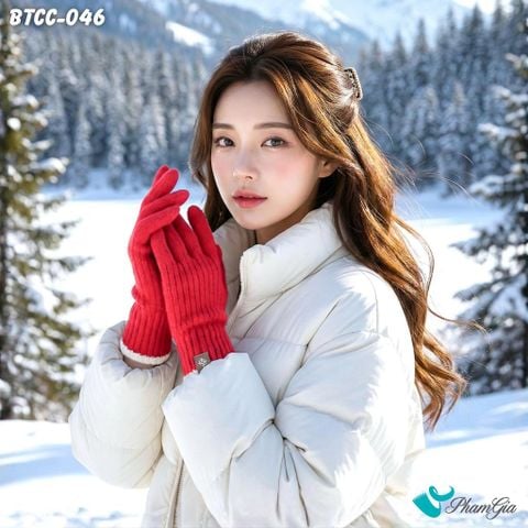 Găng Tay Len Cao Cổ Giữ Ấm Mùa Đông Phối Màu Đỏ Trắng (BTCC046)