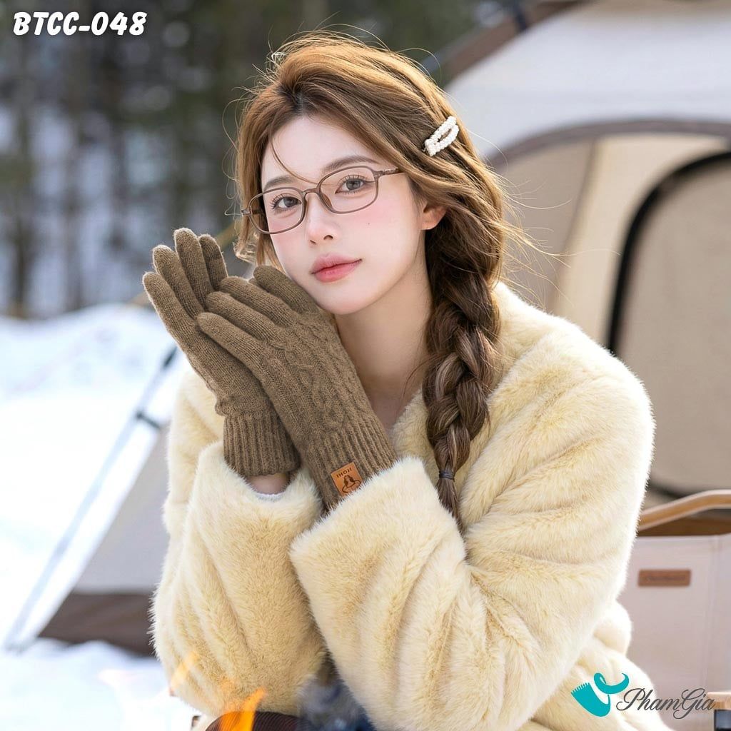 Găng Tay Len Lót Lông 2 Lớp Siêu Dày Màu Nâu Cao Cấp (BTCC048)