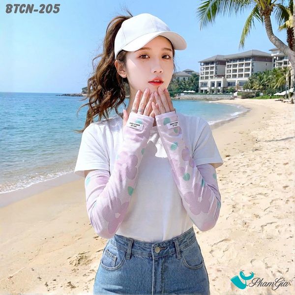 Găng Tay Ống Chống Nắng Họa Tiết Hoa Cúc Màu Tím Pastel (BTCN205)