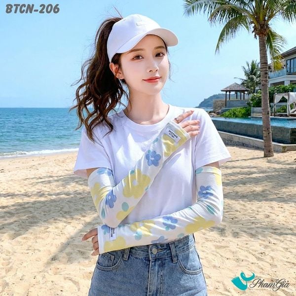 Găng Tay Ống Chống Nắng Họa Tiết Hoa Cúc Màu Vàng Chanh (BTCN206)