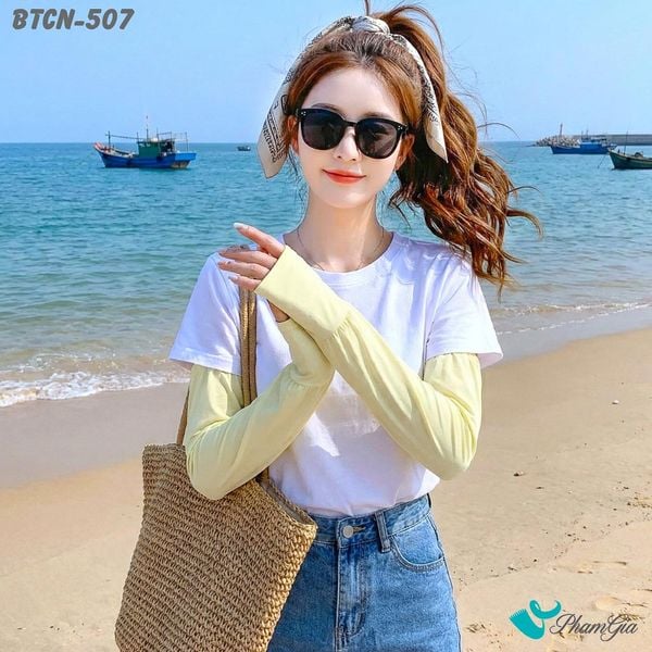 Găng Tay Ống Chống Nắng Oversize Hạ Nhiệt Cao Cấp Màu Vàng Kem (BTCN507)