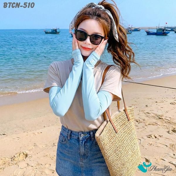 Găng Tay Ống Chống Nắng Slim-Fit Hạ Nhiệt Cao Cấp Màu Xanh Baby (BTCN510)