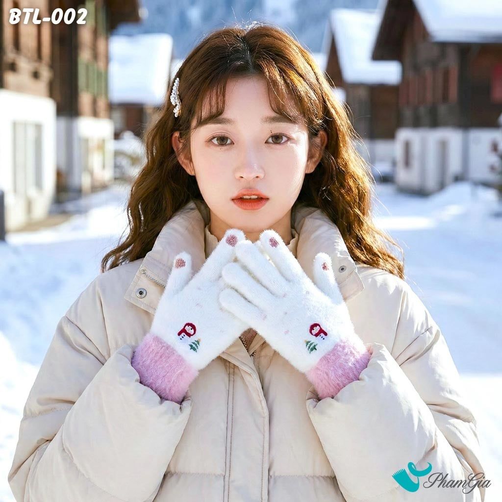 Găng Tay Len Lông Cừu Họa Tiết Giáng Sinh Màu Trắng (BTL002)