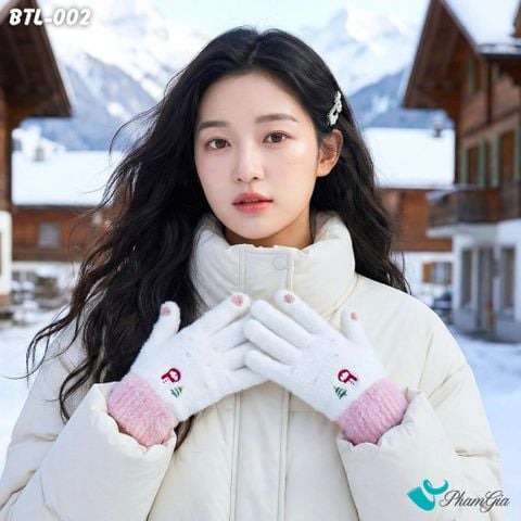 Găng Tay Len Lông Cừu Họa Tiết Giáng Sinh Màu Trắng (BTL002)