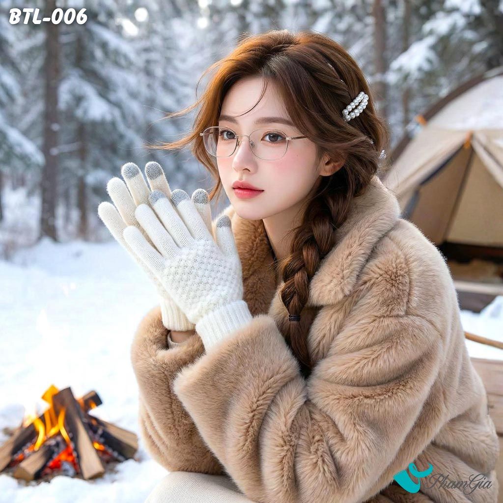 Găng Tay Len Giữ Ấm Màu Trắng Phong Cách Hiện Đại (BTL006)