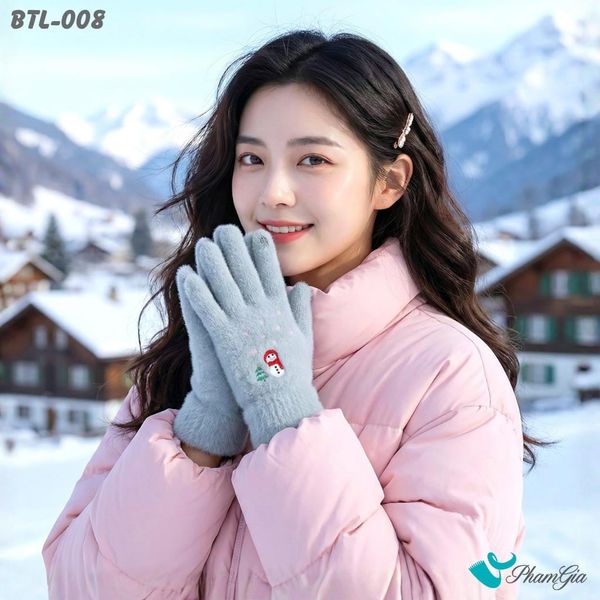 Găng Tay Len Lông Cừu Họa Tiết Giáng Sinh Màu Xám Xanh (BTL008)