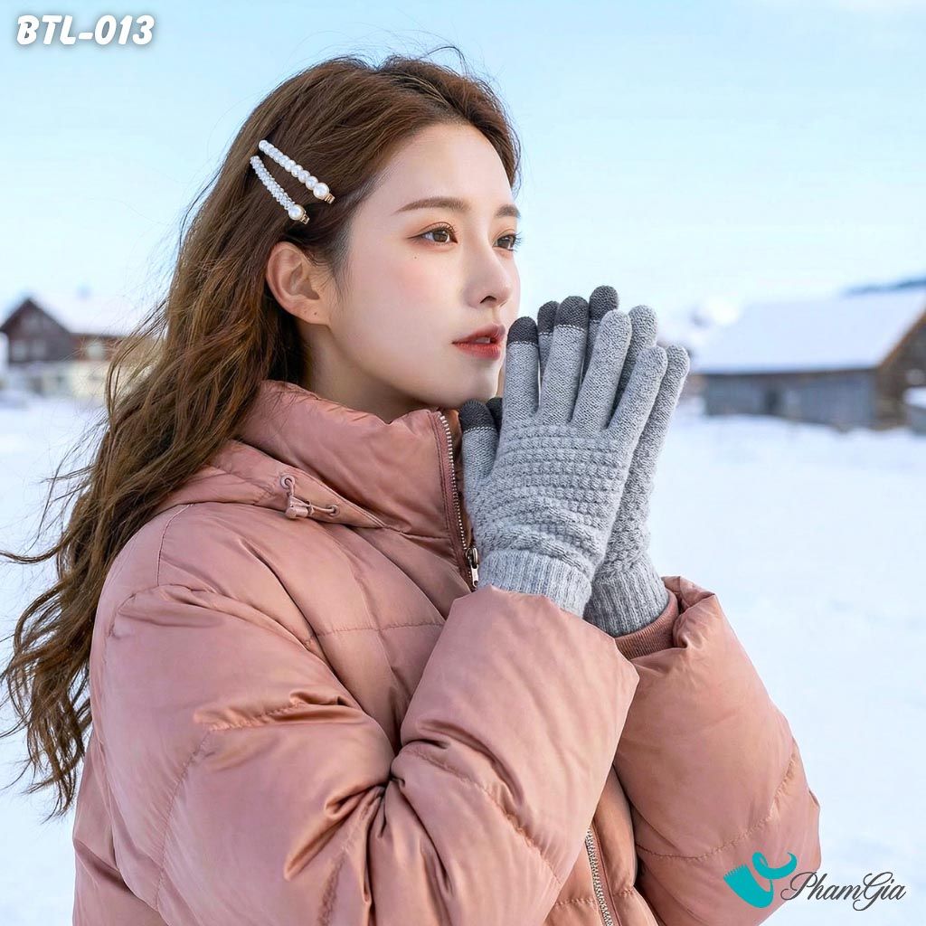Găng Tay Len Giữ Ấm Màu Xám Phong Cách Hiện Đại (BTL013)