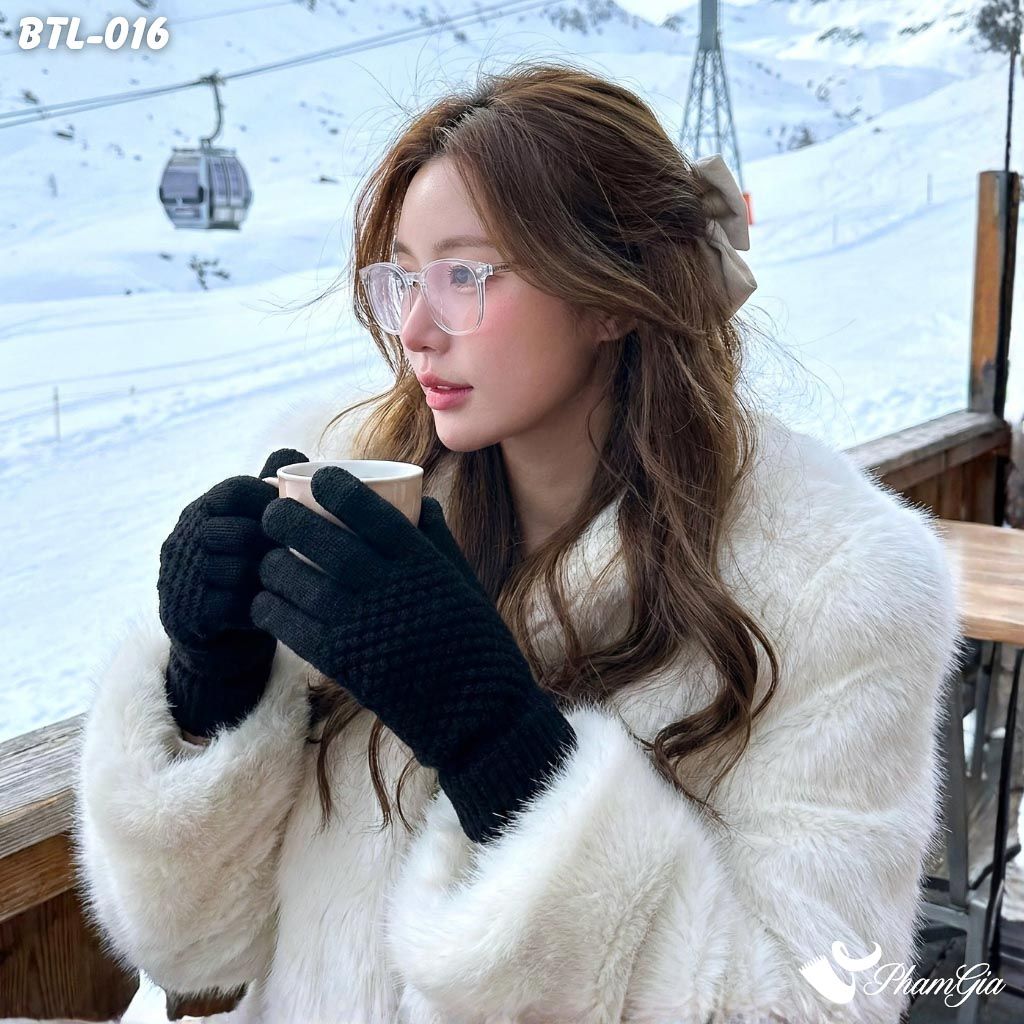 Găng Tay Len Giữ Ấm Màu Đen Phong Cách Hiện Đại (BTL016)