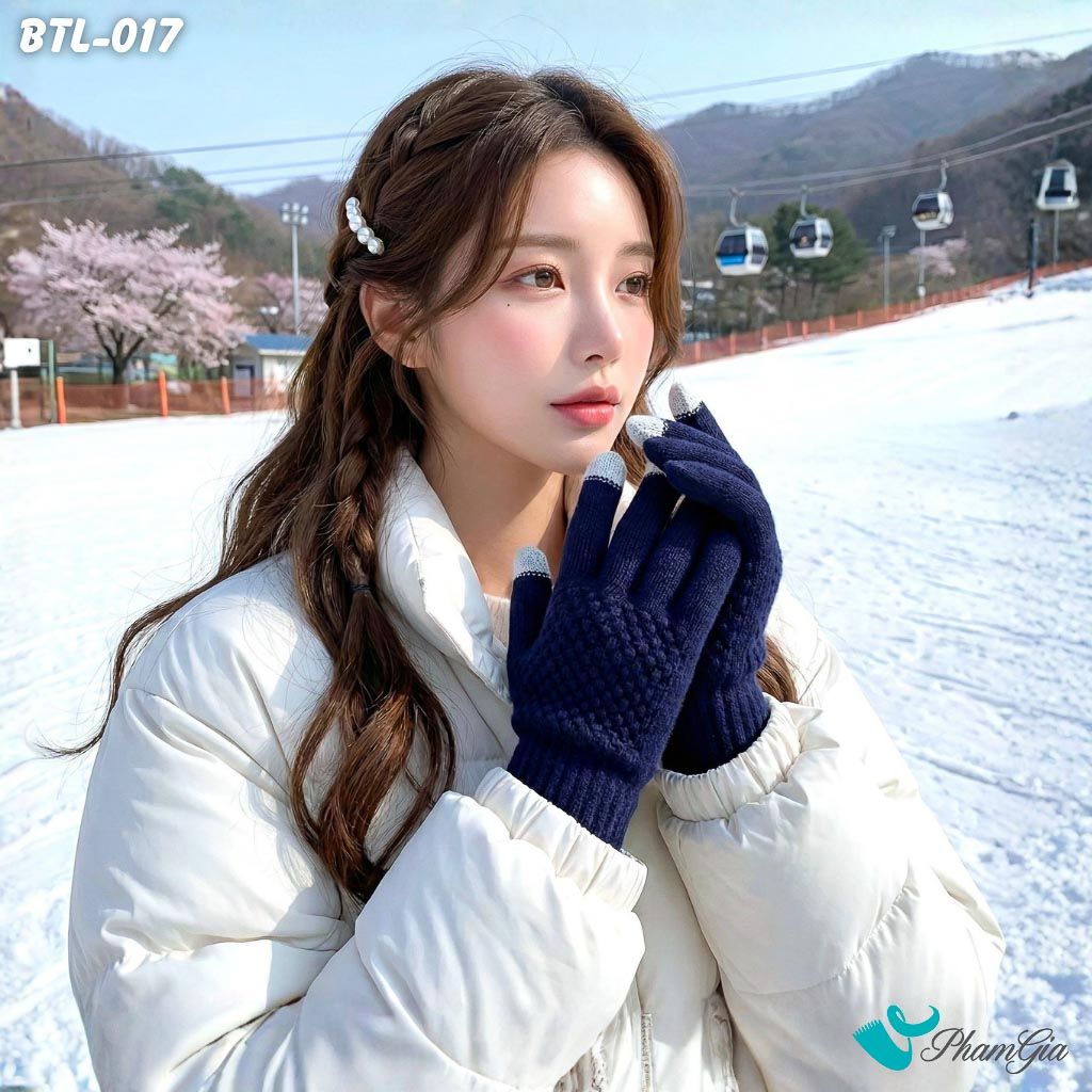 Găng Tay Len Giữ Ấm Màu Xanh Navy Phong Cách Hiện Đại (BTL017)