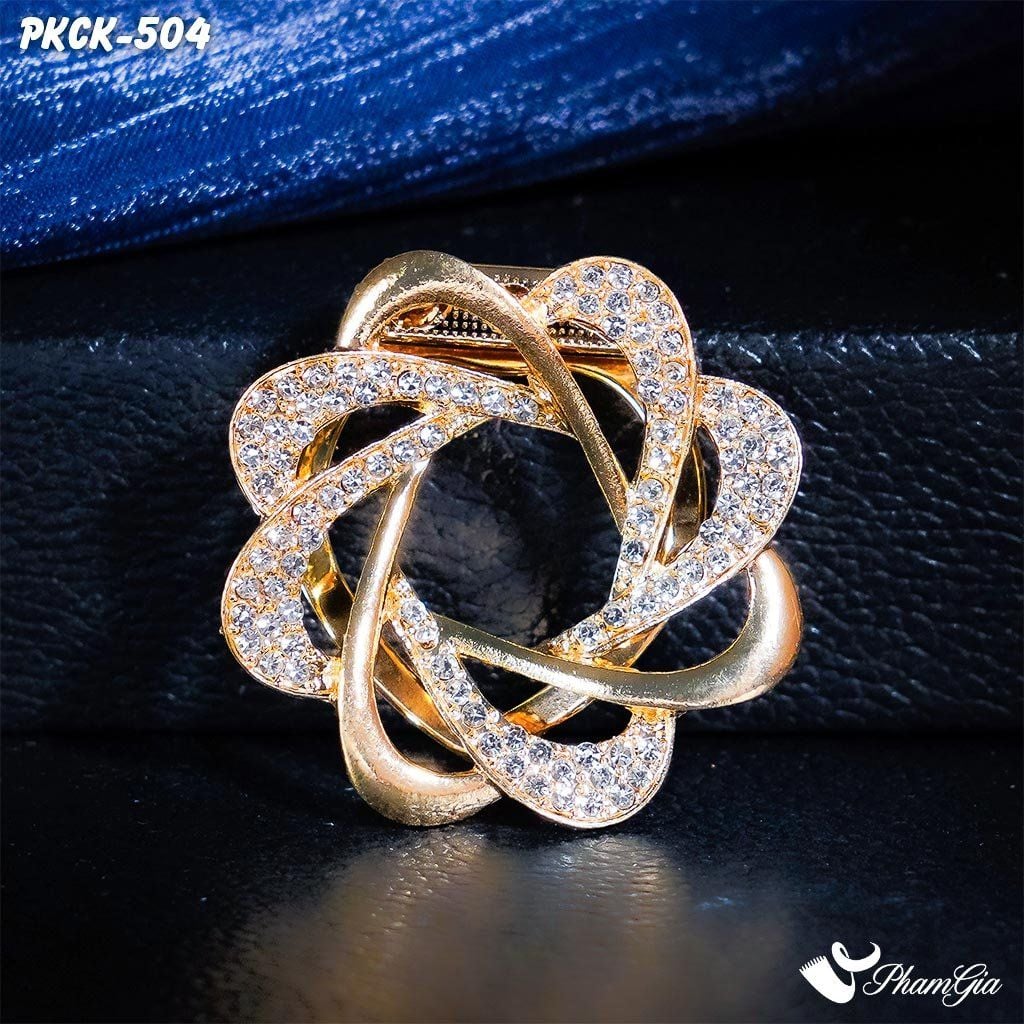 Phụ Kiện Cài Khăn, Cài Áo Đa Năng Họa Tiết Họa Tiết Xoắn Ốc Đính Đá Màu Vàng (PKCK504)