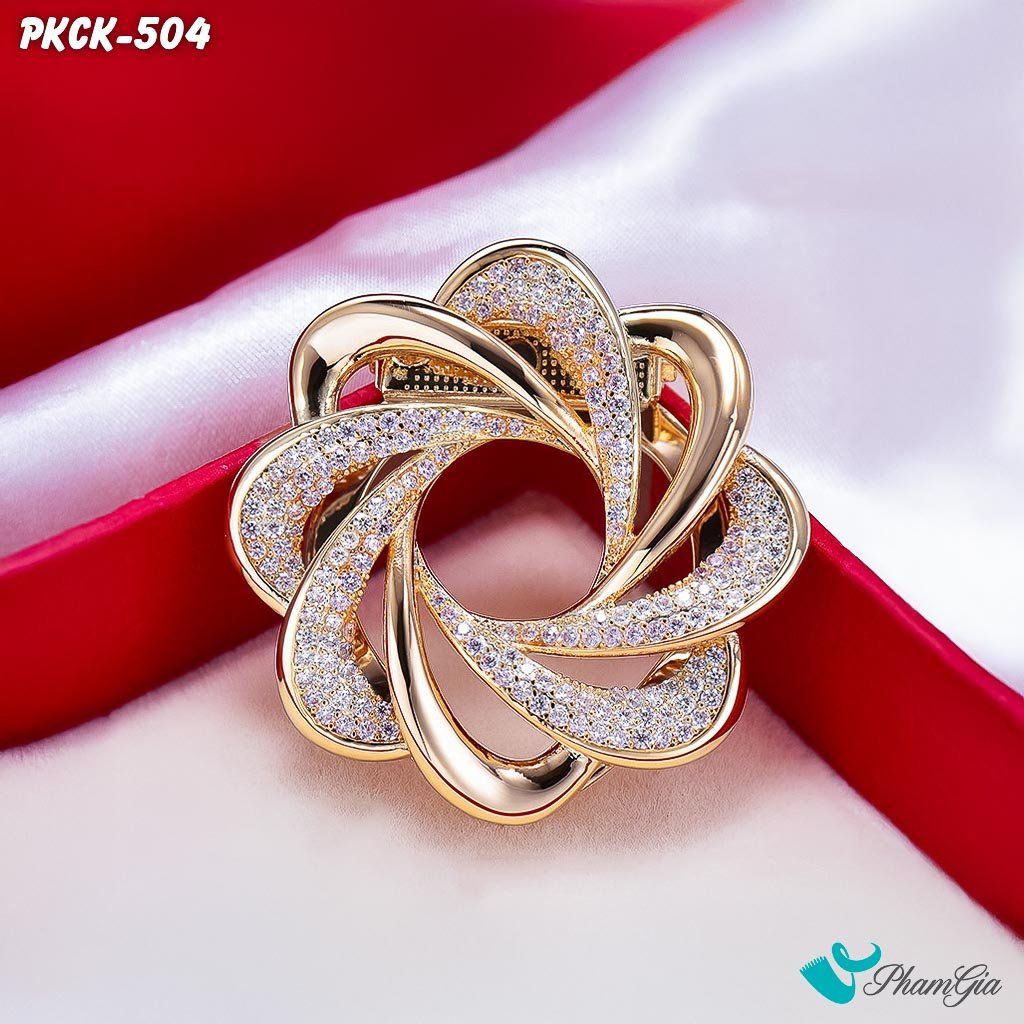 Phụ Kiện Cài Khăn, Cài Áo Đa Năng Họa Tiết Họa Tiết Xoắn Ốc Đính Đá Màu Vàng (PKCK504)