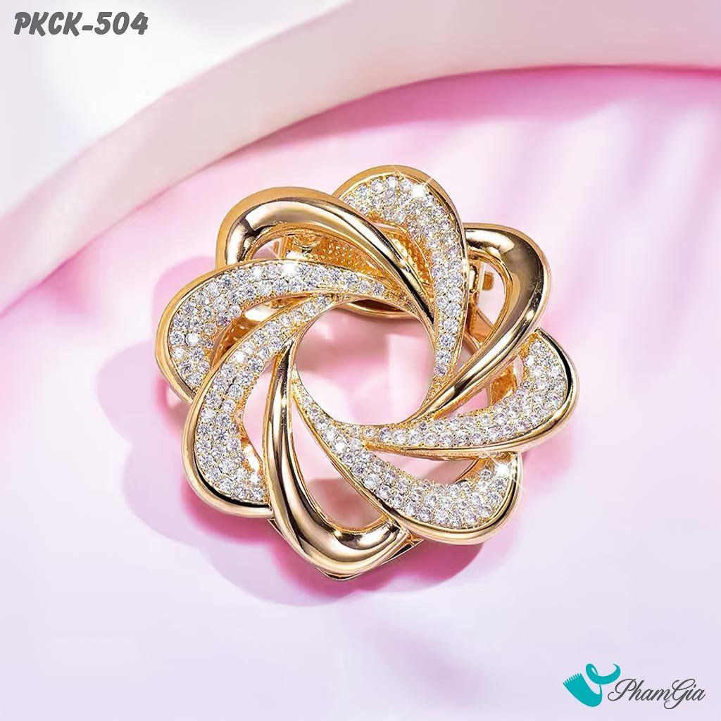 Phụ Kiện Cài Khăn, Cài Áo Đa Năng Họa Tiết Họa Tiết Xoắn Ốc Đính Đá Màu Vàng (PKCK504)