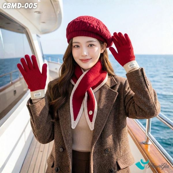 Combo Giữ Ấm Đặc Biệt Mùa Đông Gồm Khăn Len - Nón Len - Găng Tay Len Màu Đỏ (CBMD005)