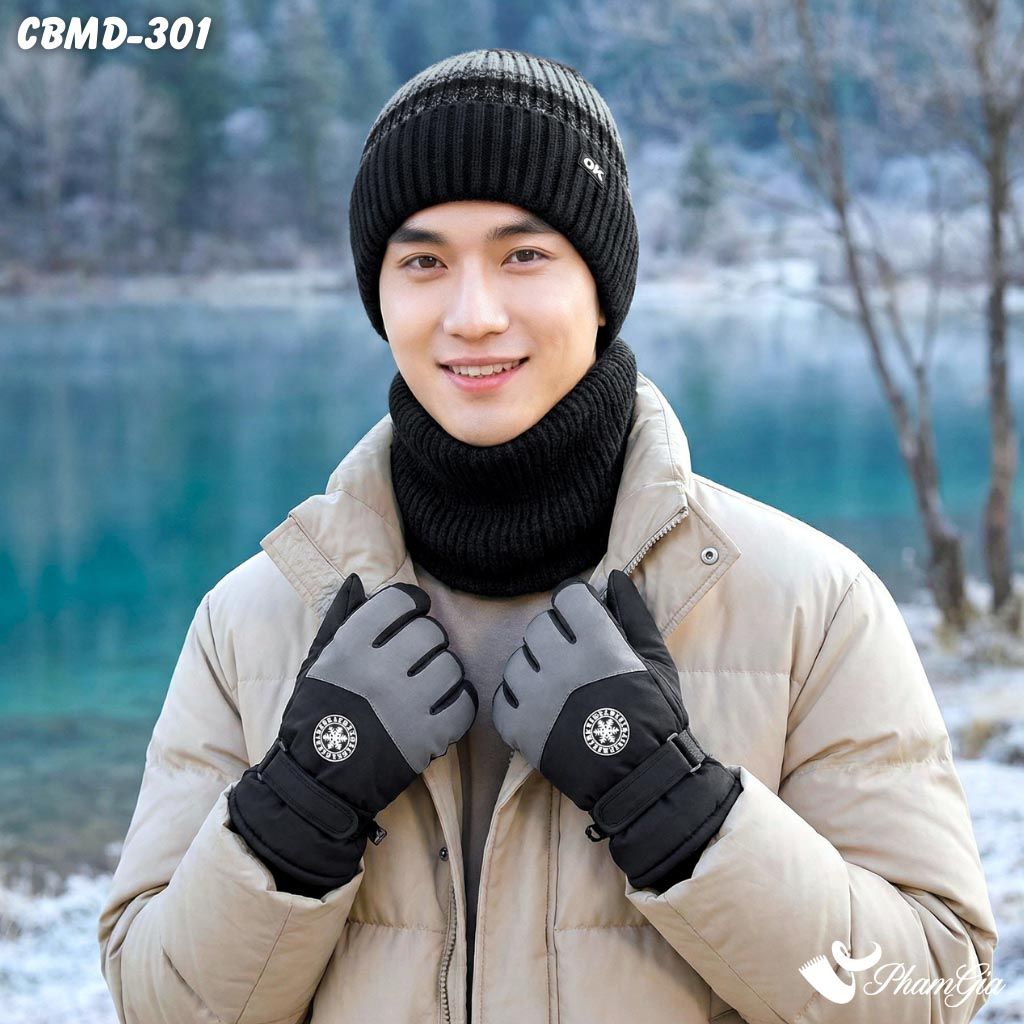 Combo Giữ Ấm Đặc Biệt Mùa Đông Cho Nam Gồm Khăn Len - Nón Len - Găng Tay Cao Cấp Màu Xám Ghi (CBMD301)