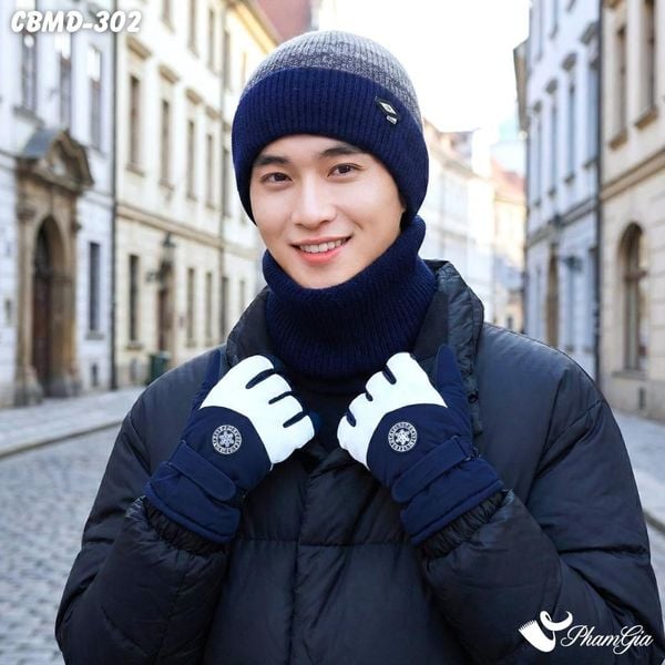 Combo Giữ Ấm Đặc Biệt Mùa Đông Cho Nam Gồm Khăn Len - Nón Len - Găng Tay Cao Cấp Màu Xanh Navy (CBMD302)