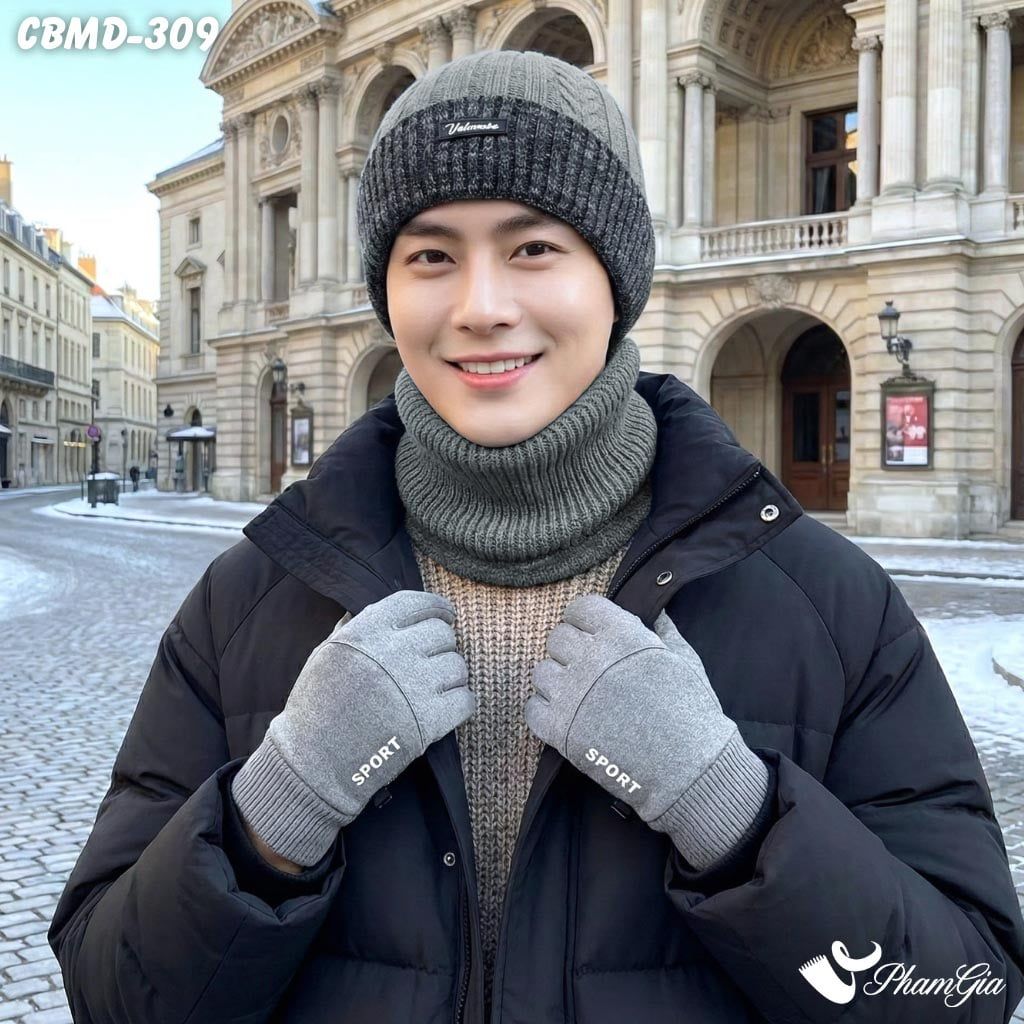 Combo Giữ Ấm Đặc Biệt Mùa Đông Cho Nam Gồm Khăn Len - Nón Len - Găng Tay Cao Cấp Màu Xám Khói (CBMD309)