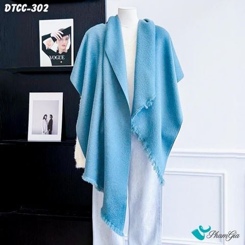 Khăn Choàng Dạ Cashmere Đơn Sắc Phối Lông Vạt Xéo Cao Cấp Màu Xanh Ngọc (DTCC302)