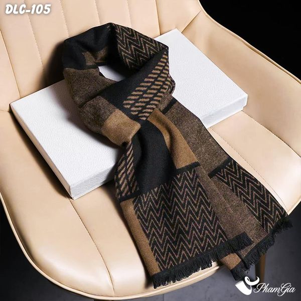 Khăn Choàng Dạ Lông Cừu Họa Tiết Chevron Màu Nâu Cà Phê Cá Tính Cho Nam (DLC105)